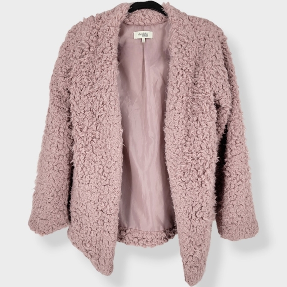CHARLOTTE RUSSE Retro Teddy Bear Shag Jacket Dusty Pink - Picture 3 of 16